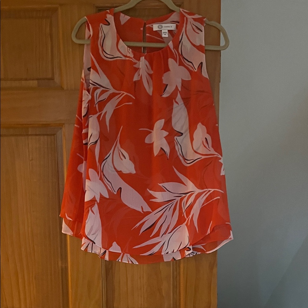 Floral Sleeveless Top - Red and White